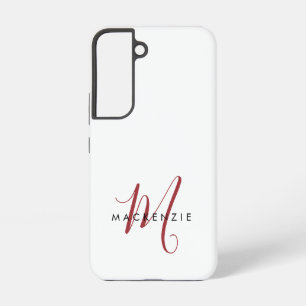Elegant Modern White Red Script Monogram  Samsung Galaxy Case
