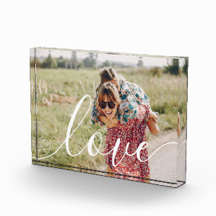 Elegant Modern White Script Love Photo Block