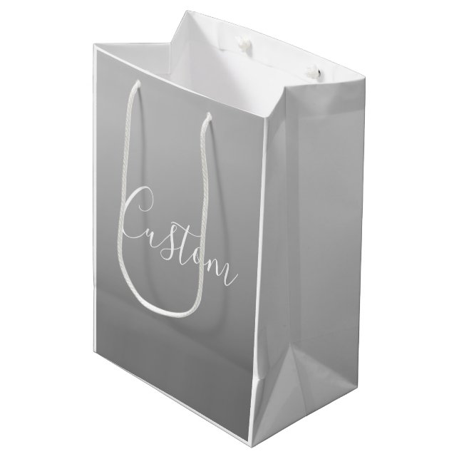 Elegant Modern White Script Writing Grey Gradient  Medium Gift Bag (Front Angled)