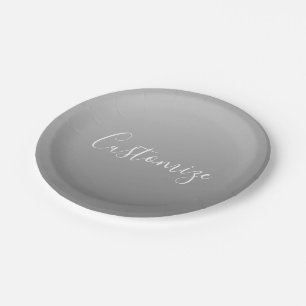 Elegant Modern White Script Writing Grey Gradient  Paper Plate