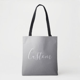 Elegant Modern White Script Writing Grey Gradient  Tote Bag