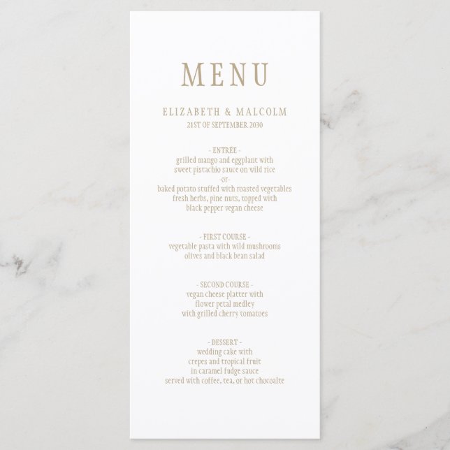 Elegant Modern White Simple Wedding Menu (Front)