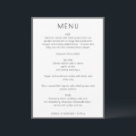 Elegant Modern White Simple Wedding Menu Card<br><div class="desc">This modern wedding menu design brings a clean, elevated look to reception tables and place settings. The minimalist layout and refined typography create a polished presentation that complements contemporary and classic wedding décor. Ideal for couples hosting a thoughtfully curated dinner, it pairs beautifully with coordinated invitation suites and day-of stationery....</div>