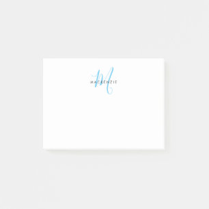 Elegant Modern White Sky Blue Script Monogram Post-it Notes