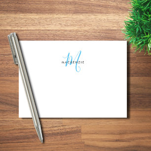 Elegant Modern White Sky Blue Script Monogram Post-it Notes
