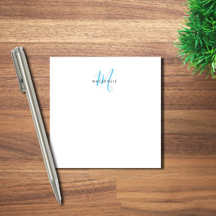Elegant Modern White Sky Blue Script Monogram Post-it Notes