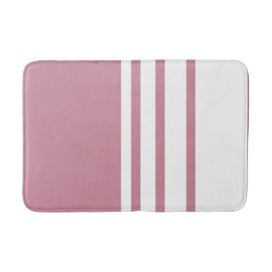 Elegant, modern, white stripes on pastel blush bath mat