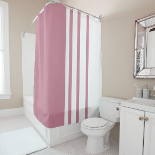 Elegant, modern, white stripes on pastel blush shower curtain