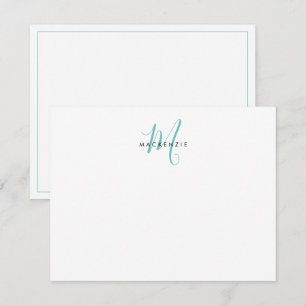 Elegant Modern White Teal Script Monogram Card