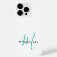 Elegant Modern White Teal Script Monogram
