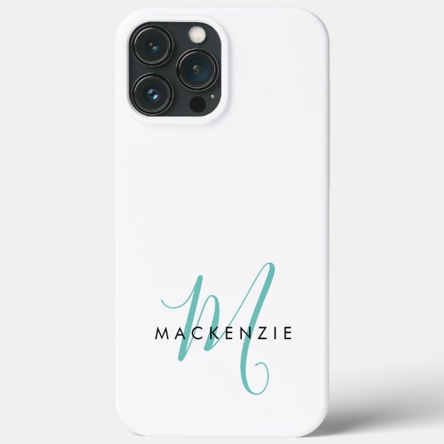 Elegant Modern White Teal Script Monogram Case-Mate iPhone Case (Back)
