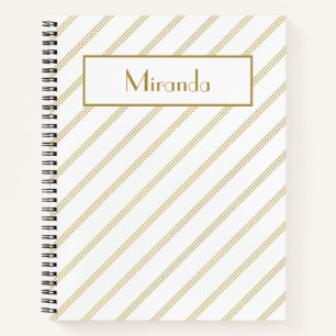 Elegant Modern White with Dotted Gold Lines Notebook