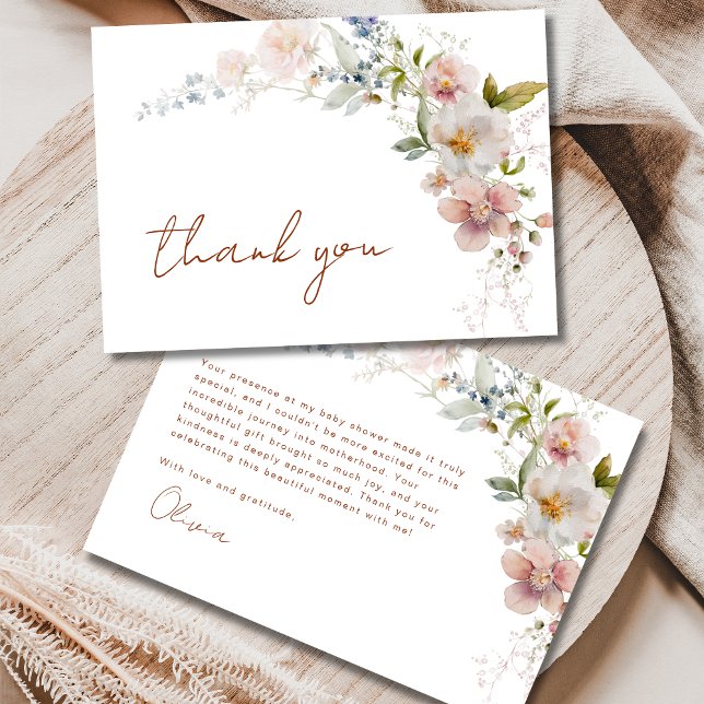 Elegant Modern Wildflower Baby Shower Thank You Card (Creator Uploaded)