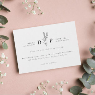 Elegant Modern Wildflower Initial Wedding Invitati Invitation