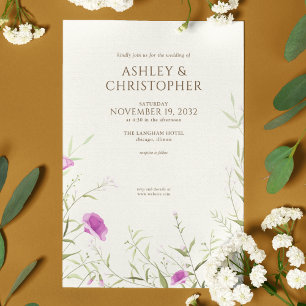 Elegant Modern Wildflower Off-White Wedding Invitation