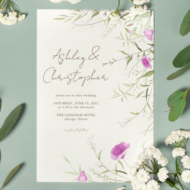 Elegant Modern Wildflower Off-White Wedding Invitation (Creator Uploaded)