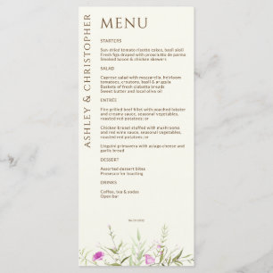 Elegant Modern Wildflower Off-White Wedding Menu