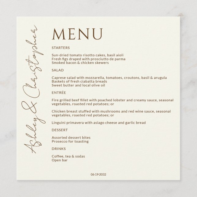 Elegant Modern Wildflower Off-White Wedding Menu (Front)
