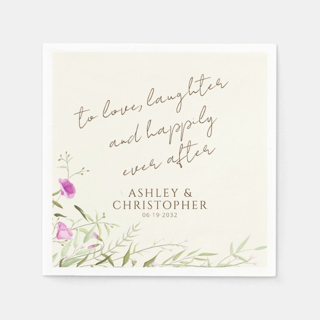Elegant Modern Wildflower Off-White Wedding Napkin (Front)