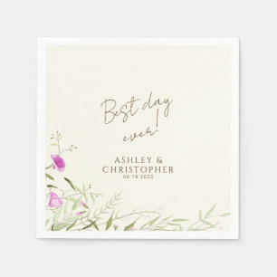 Elegant Modern Wildflower Off-White Wedding Napkin