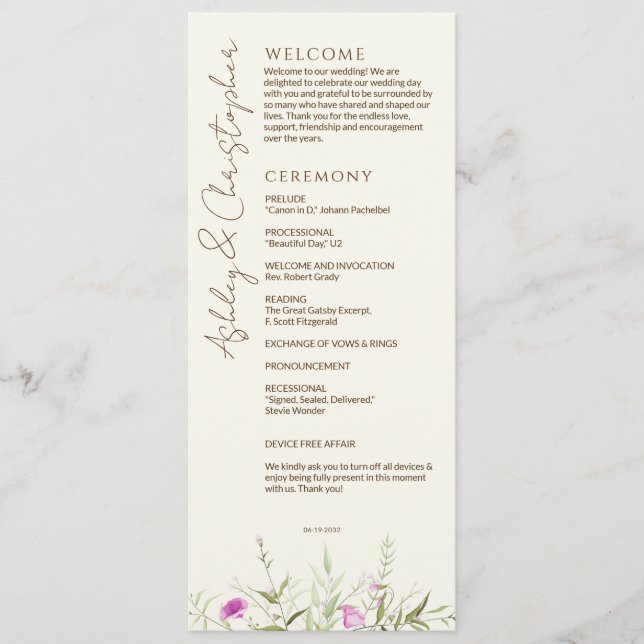 Elegant Modern Wildflower Off-White Wedding Programme (Front)