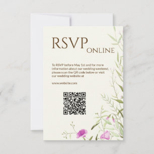 Elegant Modern Wildflower Off-White Wedding RSVP Card