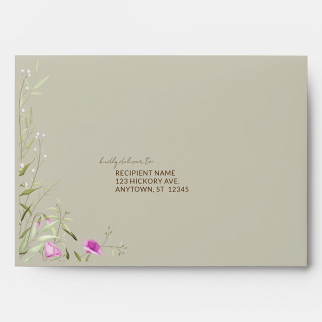 Elegant Modern Wildflower Taupe Wedding Envelope (Front)