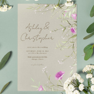 Elegant Modern Wildflower Taupe Wedding Invitation