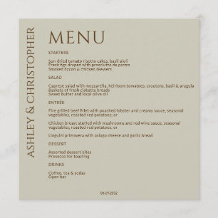 Elegant Modern Wildflower Taupe Wedding Menu