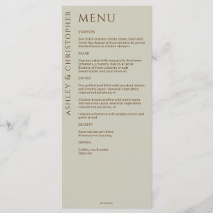 Elegant Modern Wildflower Taupe Wedding Menu