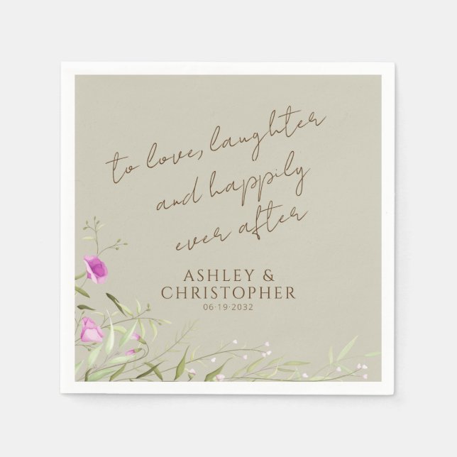 Elegant Modern Wildflower Taupe Wedding Napkin (Front)