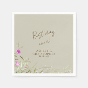 Elegant Modern Wildflower Taupe Wedding Napkin