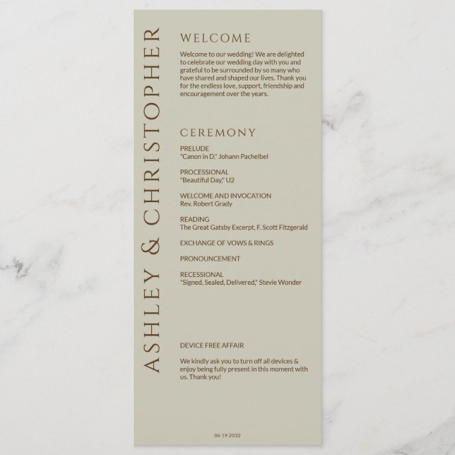 Elegant Modern Wildflower Taupe Wedding Programme (Front)