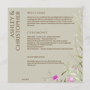 Elegant Modern Wildflower Taupe Wedding Programme