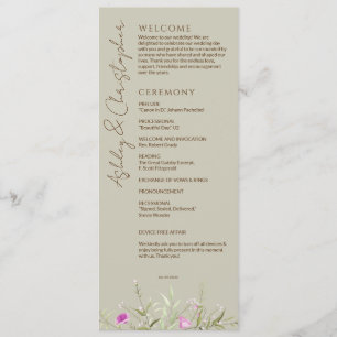 Elegant Modern Wildflower Taupe Wedding Programme