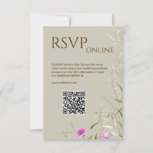 Elegant Modern Wildflower Taupe Wedding RSVP Card