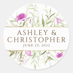 Elegant Modern Wildflower Wedding Classic Round Sticker