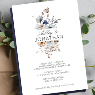 Elegant Modern Wildflower Wedding Engagement Party Invitation