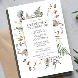 Elegant Modern Wildflower Wedding Engagement Party Invitation