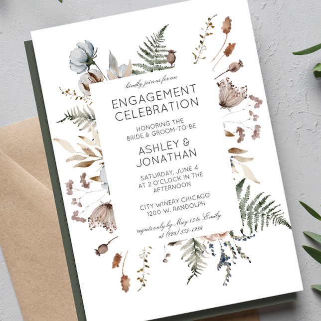 Elegant Modern Wildflower Wedding Engagement Party Invitation (Creator Uploaded)