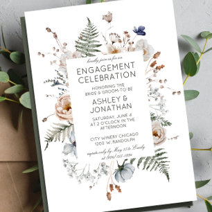 Elegant Modern Wildflower Wedding Engagement Party Invitation