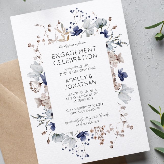 Elegant Modern Wildflower Wedding Engagement Party Invitation (Creator Uploaded)