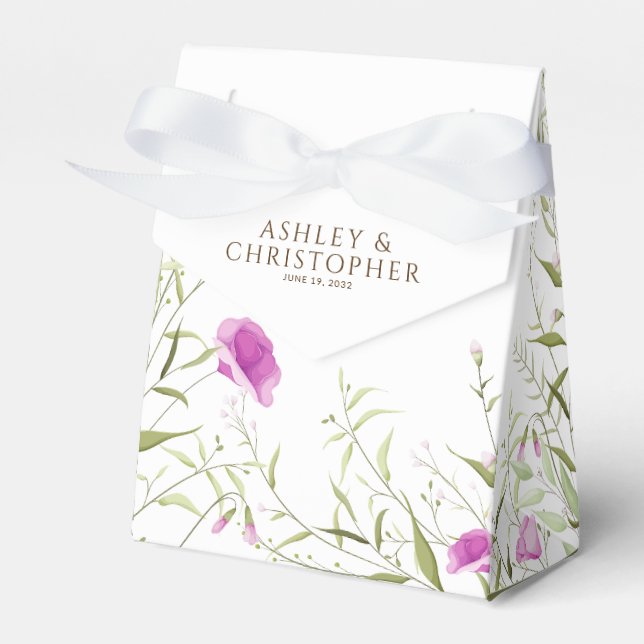 Elegant Modern Wildflower White & Bronze Wedding Favour Box (Front Side)