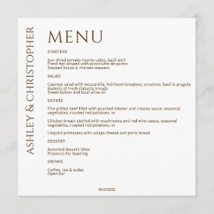 Elegant Modern Wildflower White & Bronze Wedding Menu