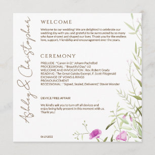 Elegant Modern Wildflower White & Bronze Wedding Programme