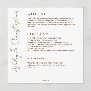 Elegant Modern Wildflower White & Bronze Wedding Programme