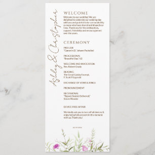 Elegant Modern Wildflower White & Bronze Wedding Programme