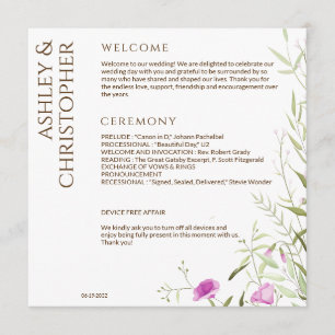 Elegant Modern Wildflower White & Bronze Wedding Programme