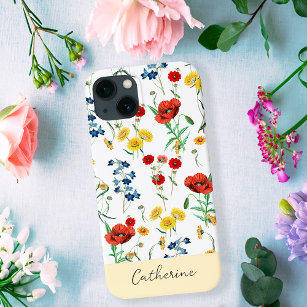 Elegant Modern Wildflowers Name on White iPhone 13 Case