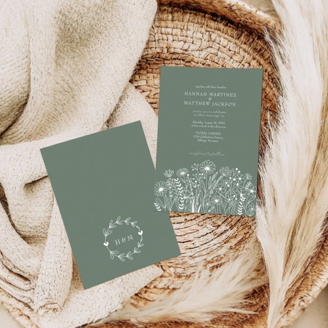 Elegant Modern Wildflowers Sage Green Wedding Invitation (Creator Uploaded)